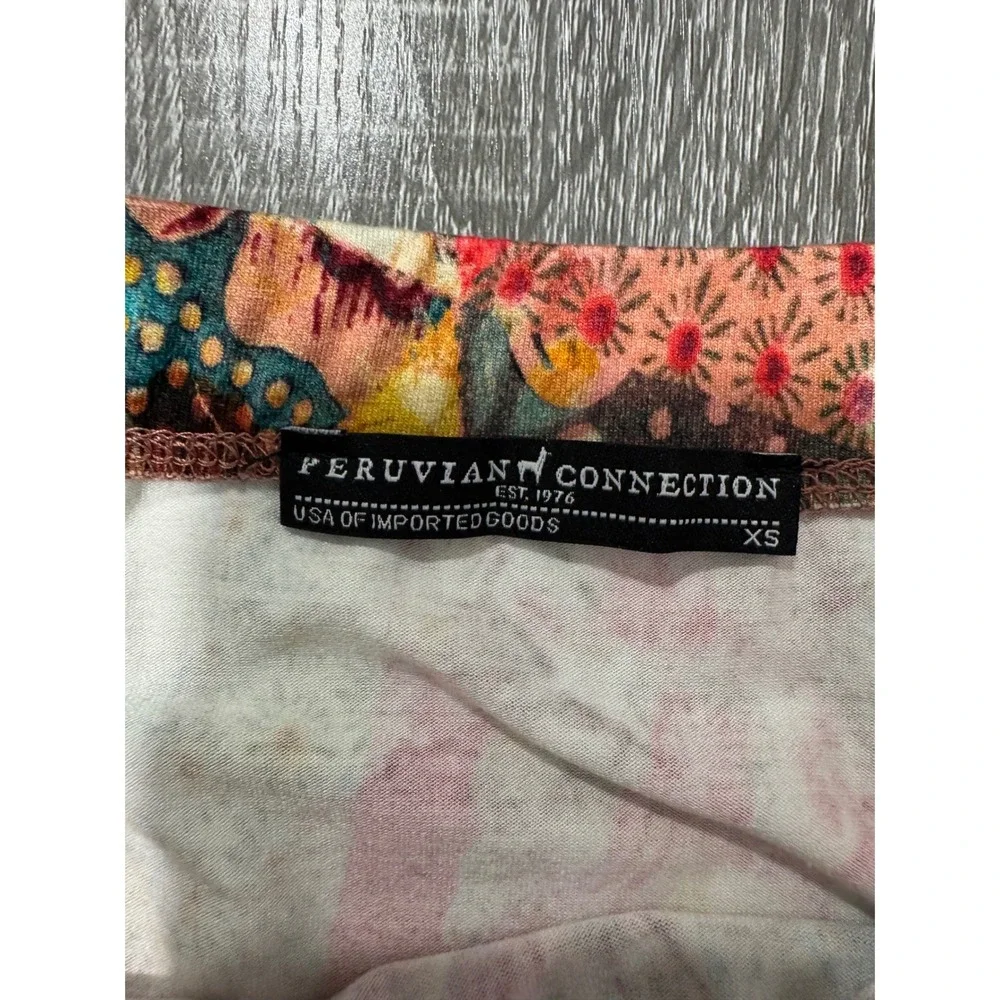 Peruvian Connection Patchwork Floral Maxi Skirt Multi Color Boho Side Slit XS